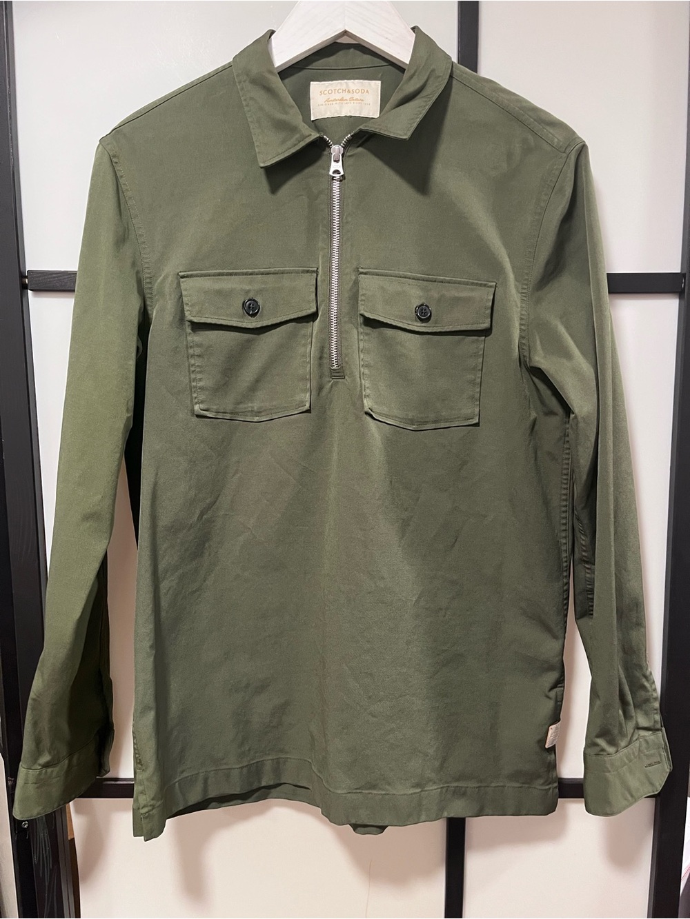 Scotch & Soda Olive Green Quarter-Zip Utility Pullover Shirt - Size M